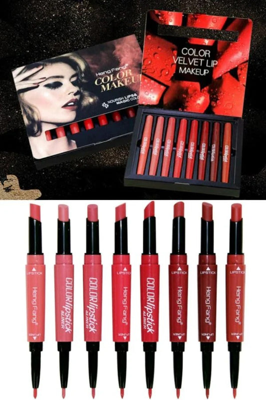 Catalog Feeds Reports Support Tools Pack Of 8 2-In-1 Matte Lipstick And Lip Liner Set, Waterproof Long Lasting Makeup Lipliner Pen Set for Women (Random Shades) Rs 1,488